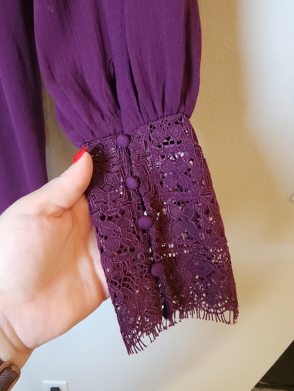 NWT Free People Flutter By Lace Blouse Top Purple Size L Prairie Boho Peasant - Picture 6 of 16